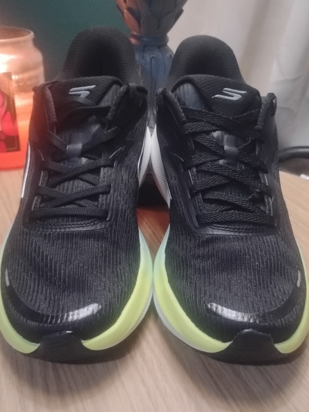 Skechers Men’s Black Athletic Sneakers with Neon Yellow Sole Accent